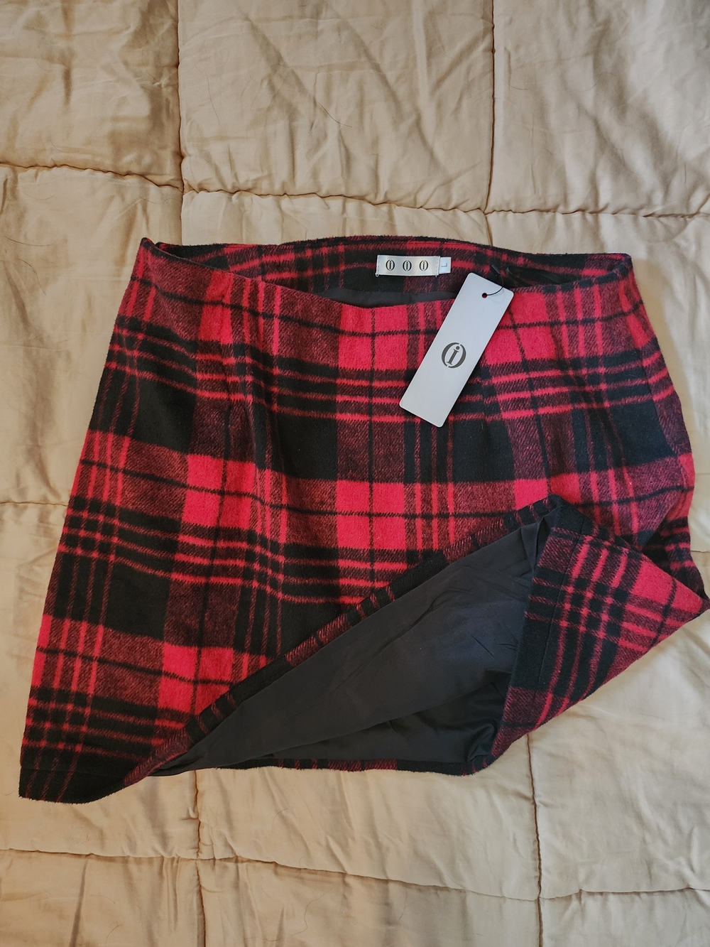 Cider Red & Black Wool Blend Plaid Tartan Mini Skirt Size Large NWT - Picture 4 of 6
